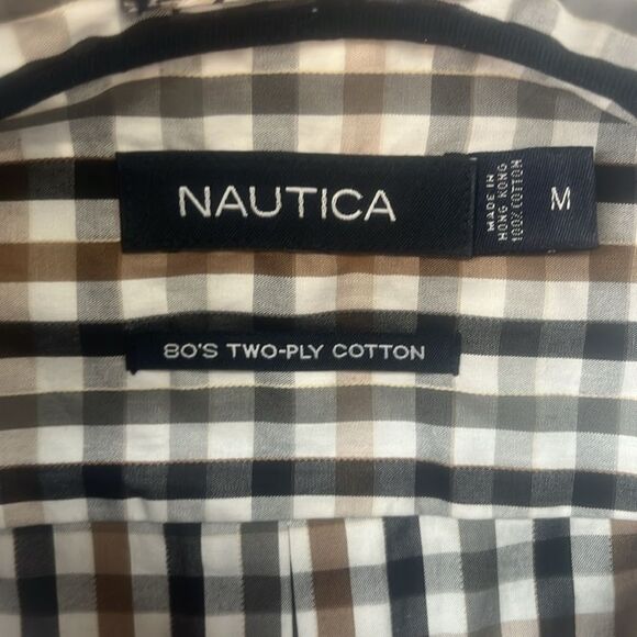 Nautica Brown and Black Checkered Dress Shirt - Picture 4 of 6